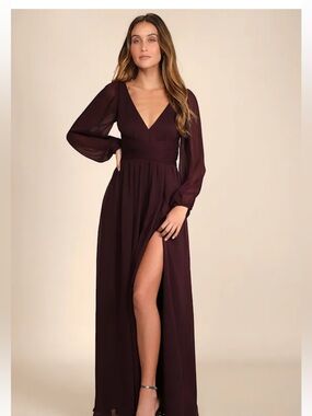 Enchant My Love Dark Purple V-Neck Long Sleeve Maxi Dress